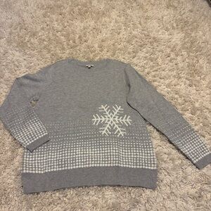 Talbots Gray and White Crew Neck Sweater with Snowflake Design